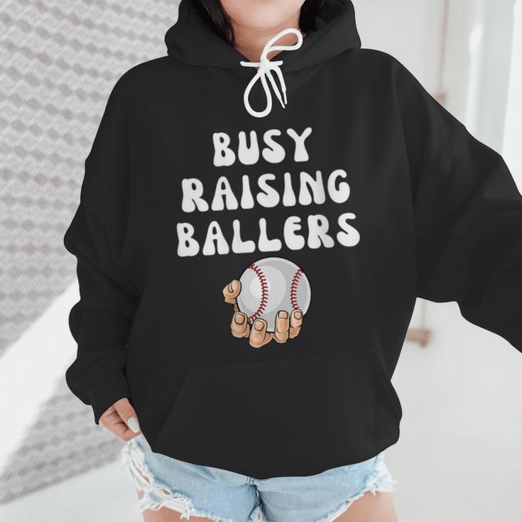 Busy Raising Ballers Baseball Mom Groovy Mother Day Wmen Hoodie