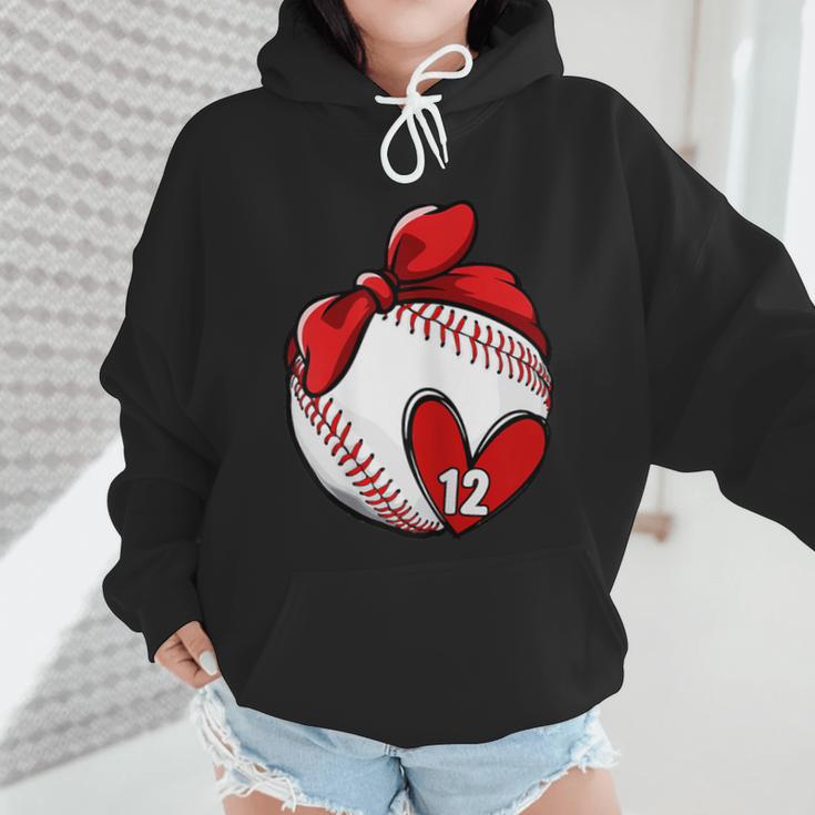 Custom Baseball Mom Number 12 Heart For Mom Mommy Wmen Hoodie