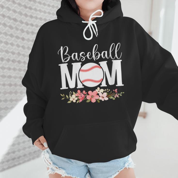 Floral Baseball Mom Mother's Day Cute Baseball Mama Mommy Wmen Hoodie