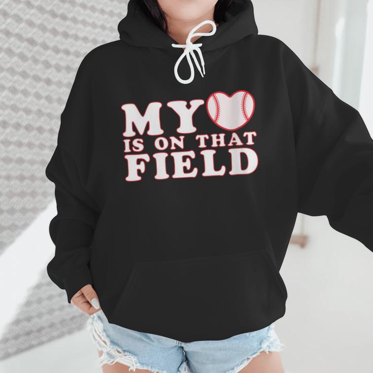My Heart Is On That Court Baseball Mom Wmen Hoodie