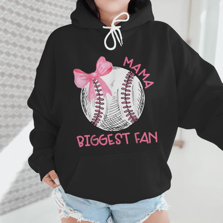 Mama Biggest Fan Coquette Bow Baseball Mom Fan Mother's Day Wmen Hoodie