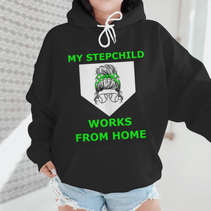 Messy Bun Baseball Mom My Stepchild Works From Home Wmen Hoodie Messy Bun Baseball Mom My Stepchild Works From Home Wmen Hoodie