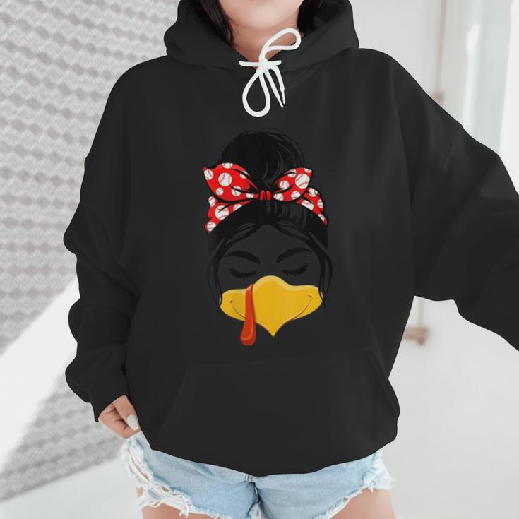 Messy Bun Baseball Mom Turkey Face Matching Thanksgiving Wmen Hoodie Messy Bun Baseball Mom Turkey Face Matching Thanksgiving Wmen Hoodie