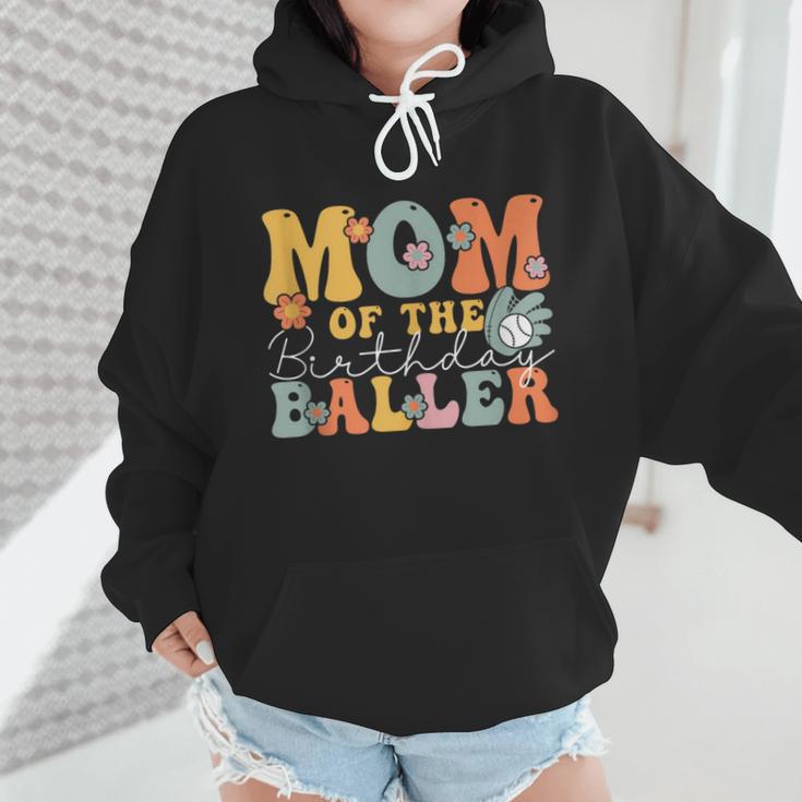 Mom Of The Birthday Baller Groovy Baseball Mom Wmen Hoodie