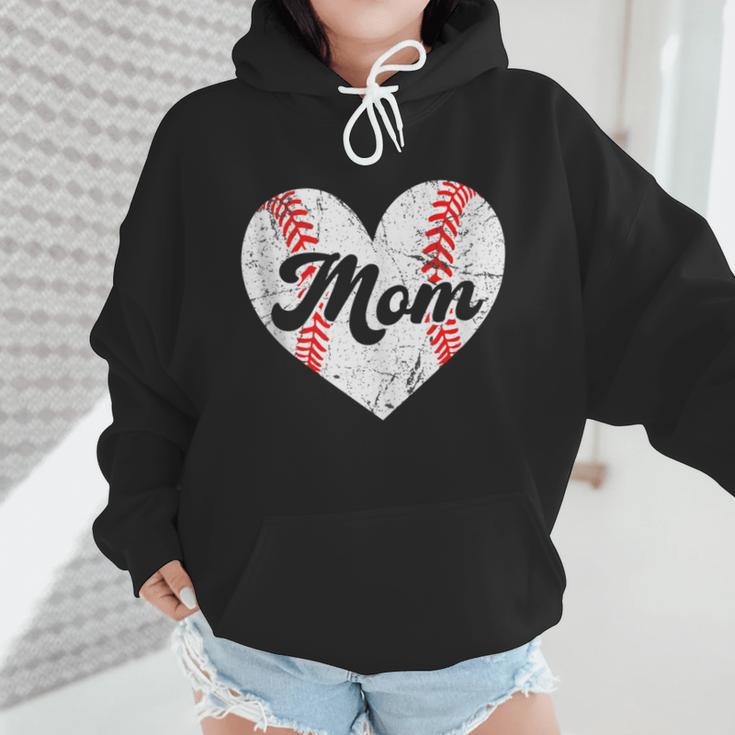 Mother's Day Distressed Heart Baseball Mom Mama Sport Fan Wmen Hoodie
