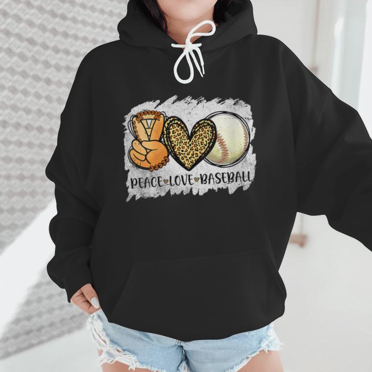 Peace Love Baseball Mom Leopard Print Mother's Day Wmen Hoodie