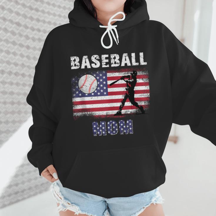 Proud Baseball MOM USA American Flag Family Game Day Wmen Hoodie