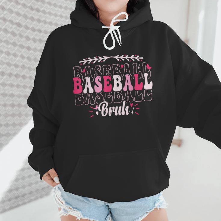 Retro Groovy Baseball Bruh Proud Baseball Mom Wmen Hoodie