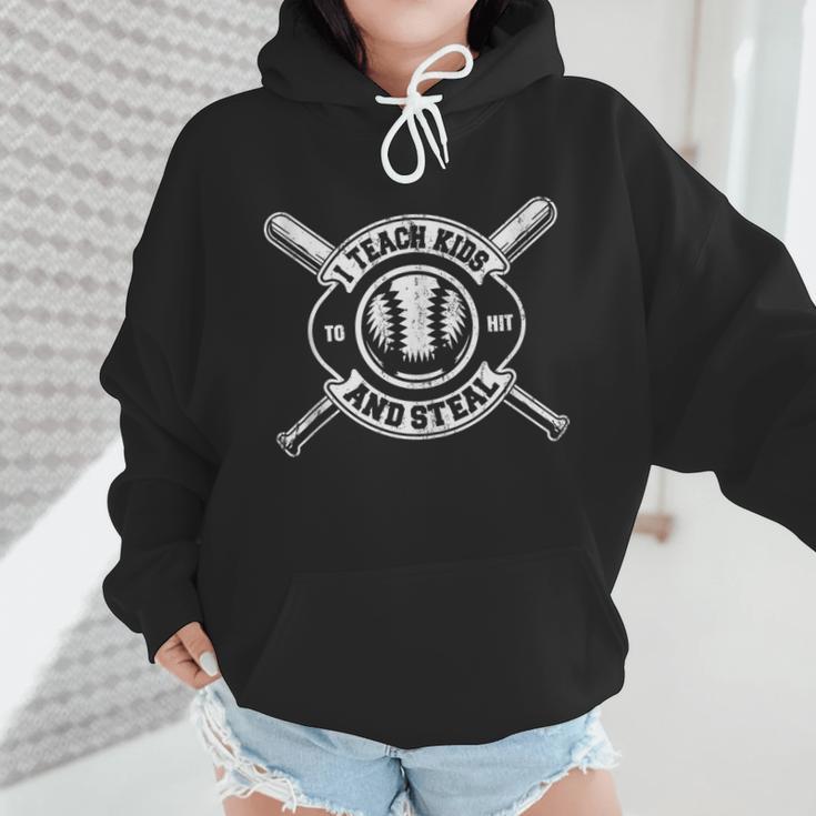 I Teach My Kids To Hit & Steal Baseball Mom Wmen Hoodie