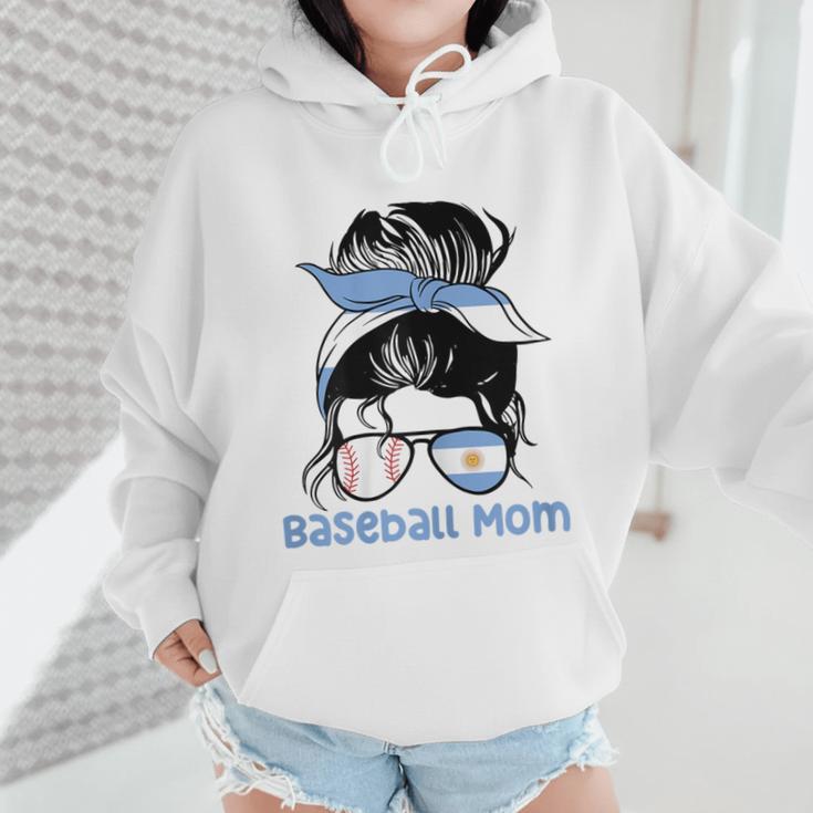 Argentina Baseball Mom Messy Bun Wmen Hoodie