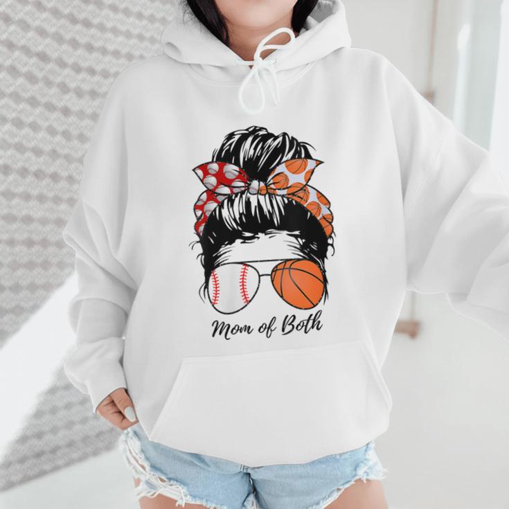Baseball Mom Basketball Mom Of Both Messy Bun Mother's Day Wmen Hoodie Baseball Mom Basketball Mom Of Both Messy Bun Mother's Day Wmen Hoodie