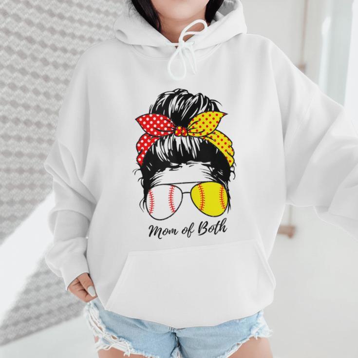 Baseball Mom Softball Mom Of Both Messy Bun Mother's Day Wmen Hoodie Baseball Mom Softball Mom Of Both Messy Bun Mother's Day Wmen Hoodie