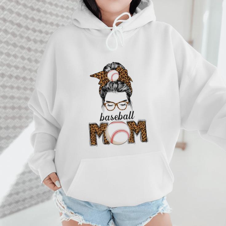 Baseball Mom Women Messy Bun Leopard Mother's Day Wmen Hoodie Baseball Mom Women Messy Bun Leopard Mother's Day Wmen Hoodie