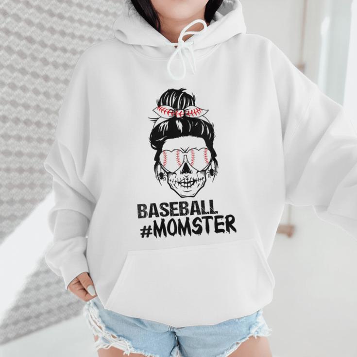 Baseball Momster Messy Bun Skull Mom For Women Halloween Wmen Hoodie