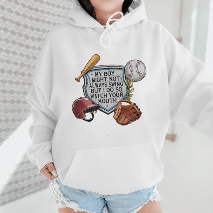 My Boy Might Not Always Swing Baseball Mom Premium Wmen Hoodie