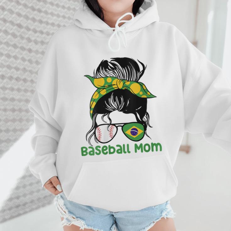 Brazil Baseball Mom Messy Bun Wmen Hoodie Brazil Baseball Mom Messy Bun Wmen Hoodie