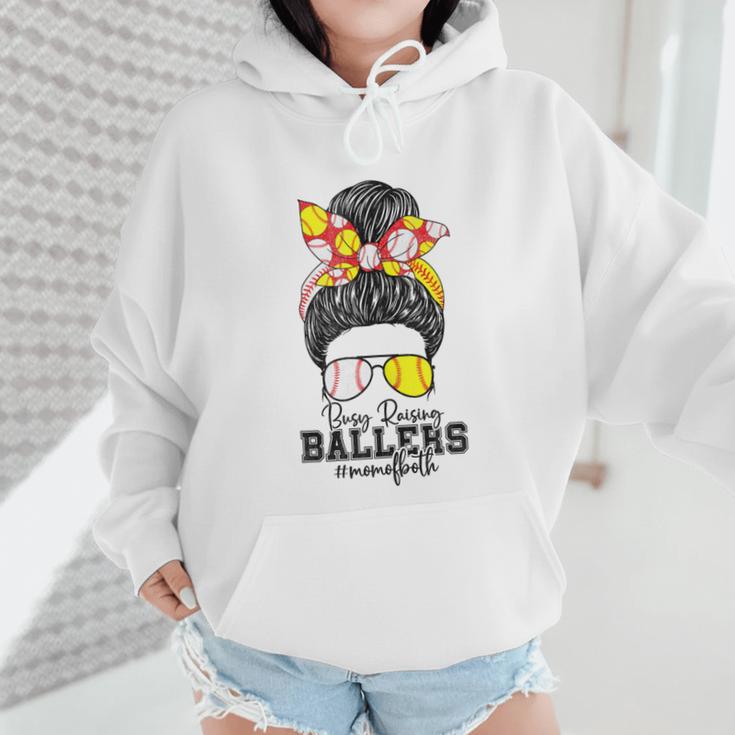 Busy Raising Ballers Softball Messy Bun Baseball Mom Wmen Hoodie Busy Raising Ballers Softball Messy Bun Baseball Mom Wmen Hoodie