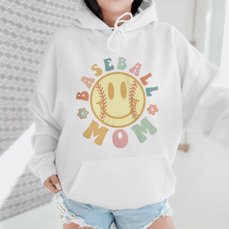 Groovy Retro Floral Happy Smiling Face Baseball Mom Wmen Hoodie Groovy Retro Floral Happy Smiling Face Baseball Mom Wmen Hoodie
