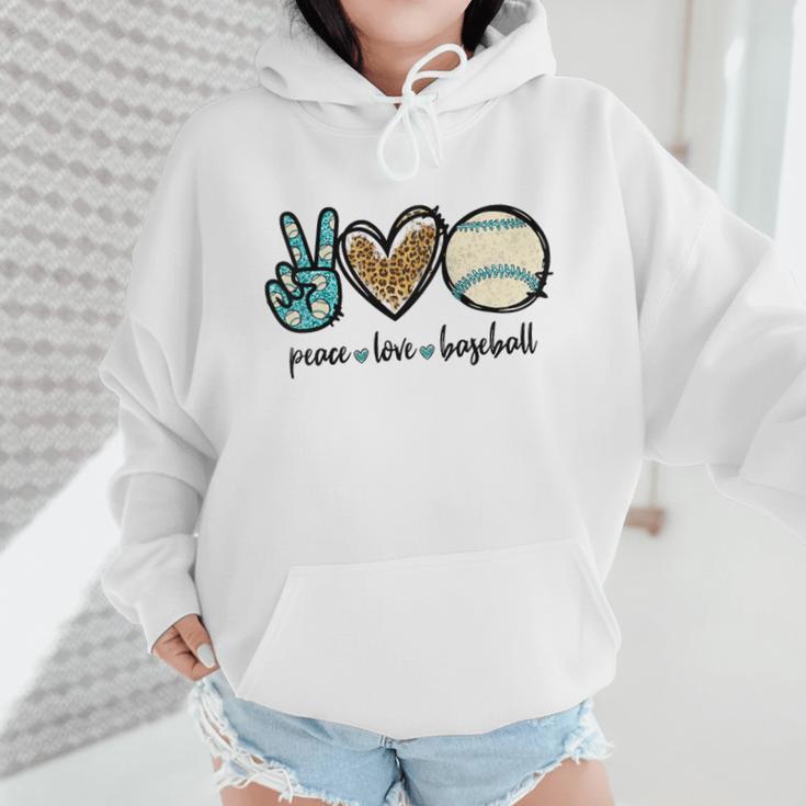 Peace Love Baseball Lover Motif For Women Pink Baseball Mom Wmen Hoodie