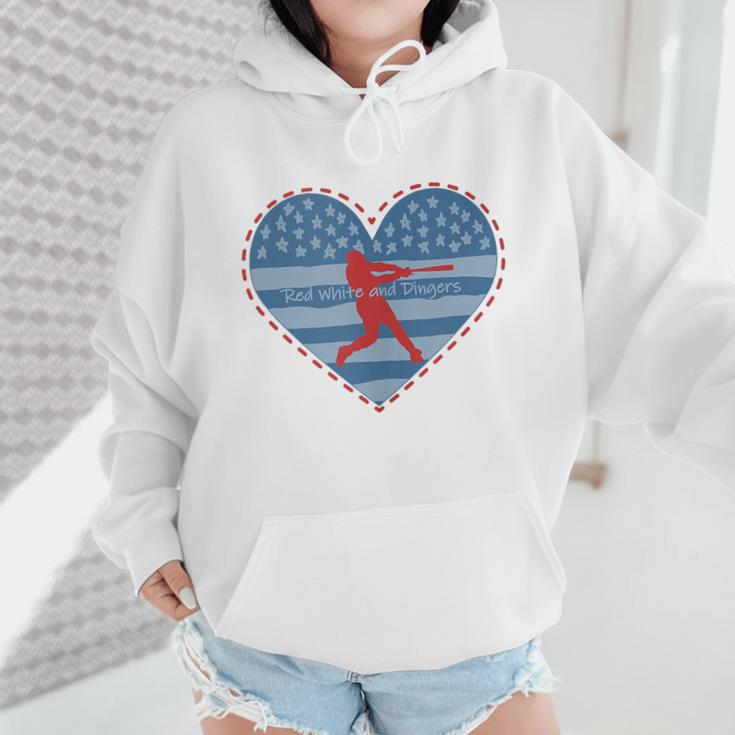 Primitive Patriotic American Baseball Mom Softball Dingers Wmen Hoodie