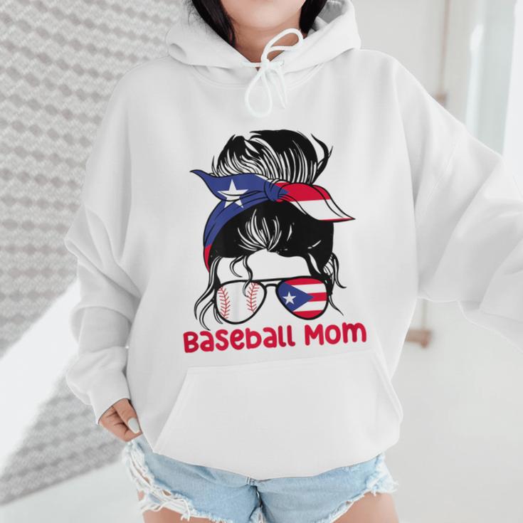 Puerto Rico Baseball Mom Messy Bun Boricua Wmen Hoodie