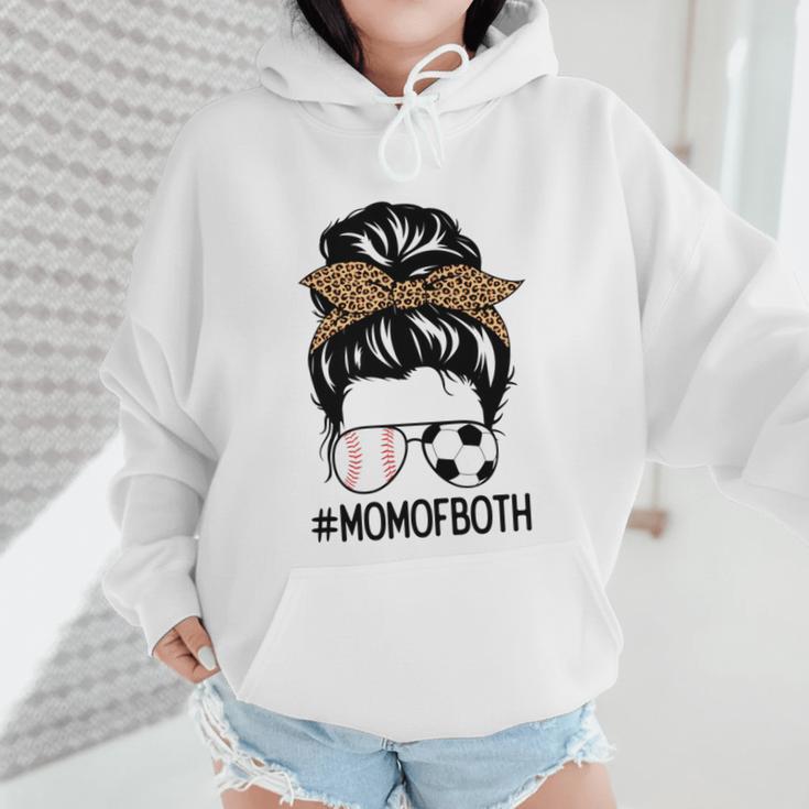 Soccer Baseball Mom Of Both Messy Bun Leopard Mother's Day Wmen Hoodie