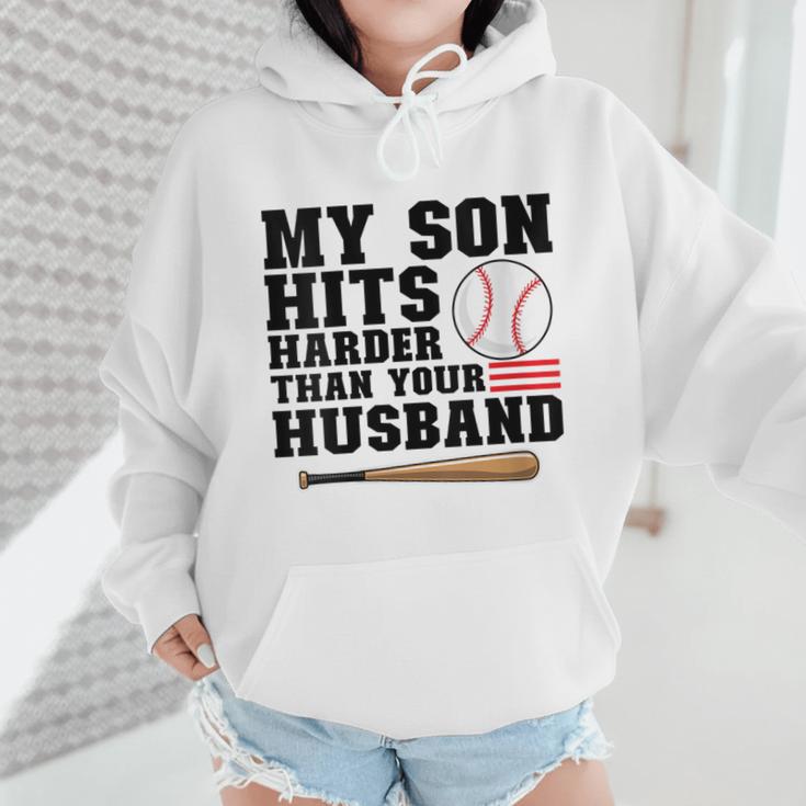 My Son Hits Harder Than Your Husband Baseball Mom Wmen Hoodie My Son Hits Harder Than Your Husband Baseball Mom Wmen Hoodie