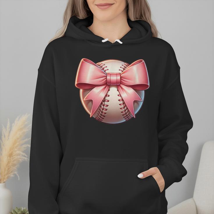 Baseball Mom Coquette Pink Bow Baseball Mom Wmen Hoodie