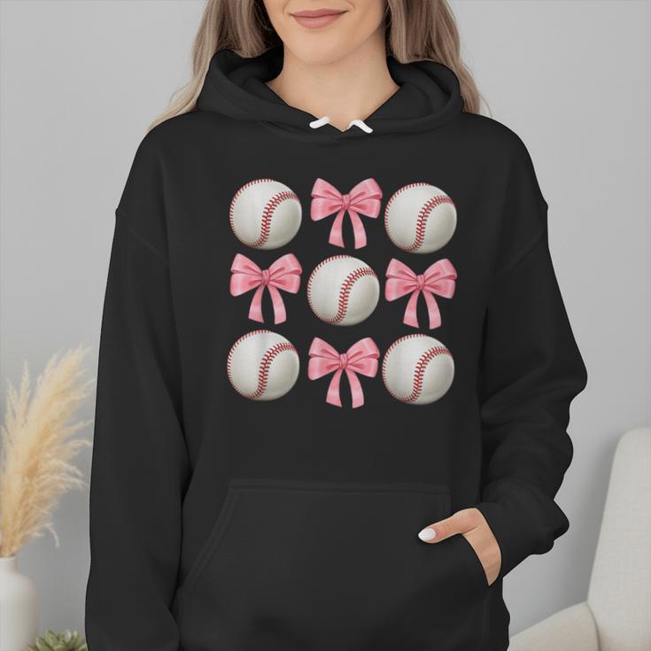 Baseballs And Bows Coquette Baseball Mom Baseball Coach Girl Wmen Hoodie