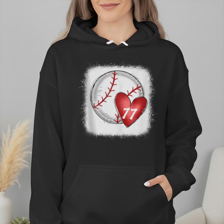 Bleached Custom Baseball Mom Number 77 Heart For Mom Wmen Hoodie