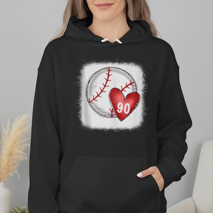 Bleached Custom Baseball Mom Number 90 Heart For Mom Wmen Hoodie