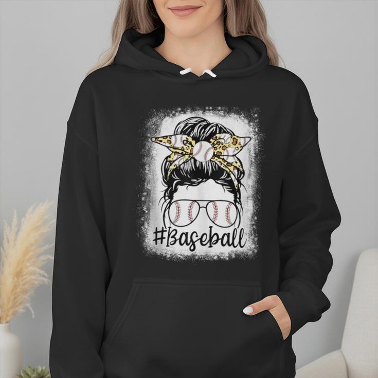 Leopard Messy Bun Mom Mother's Day Baseball Mommy Wmen Hoodie Leopard Messy Bun Mom Mother's Day Baseball Mommy Wmen Hoodie
