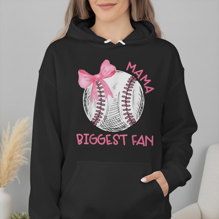 Mama Biggest Fan Coquette Bow Baseball Mom Fan Mother's Day Wmen Hoodie