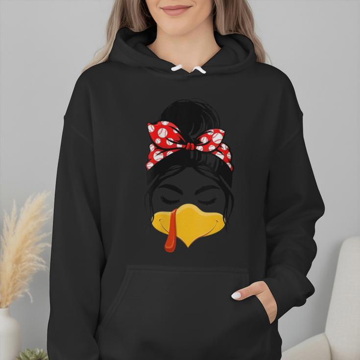 Messy Bun Baseball Mom Turkey Face Matching Thanksgiving Wmen Hoodie Messy Bun Baseball Mom Turkey Face Matching Thanksgiving Wmen Hoodie