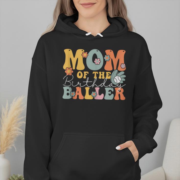 Mom Of The Birthday Baller Groovy Baseball Mom Wmen Hoodie