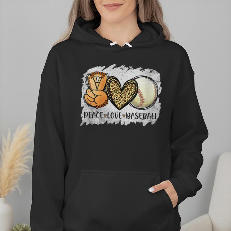 Peace Love Baseball Mom Leopard Print Mother's Day Wmen Hoodie