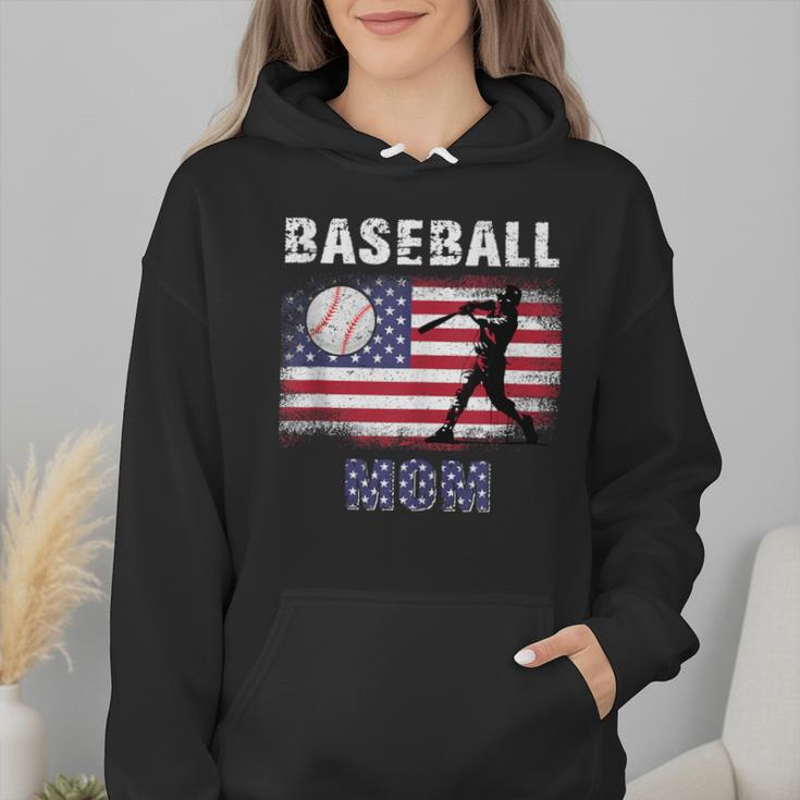 Proud Baseball MOM USA American Flag Family Game Day Wmen Hoodie