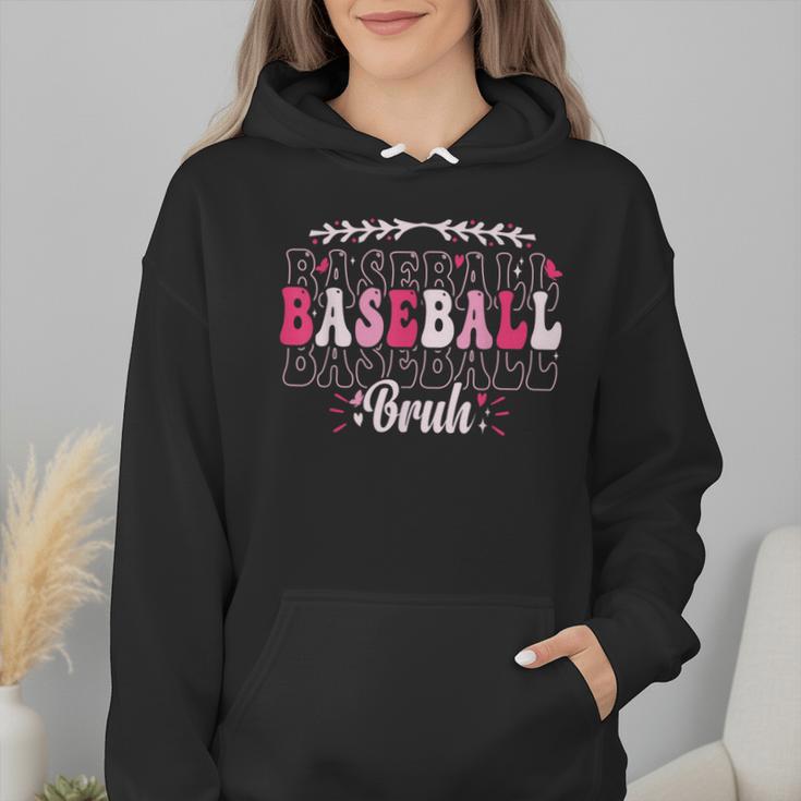 Retro Groovy Baseball Bruh Proud Baseball Mom Wmen Hoodie