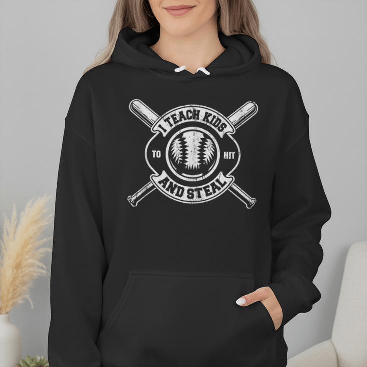I Teach My Kids To Hit & Steal Baseball Mom Wmen Hoodie