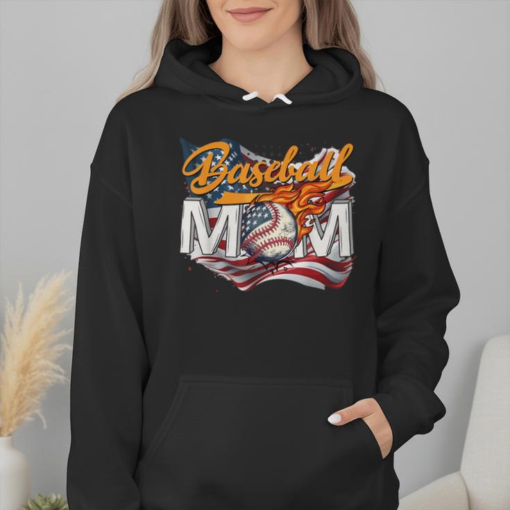 Vintage American Flag Baseball Mom Patriotic 4th July Wmen Hoodie