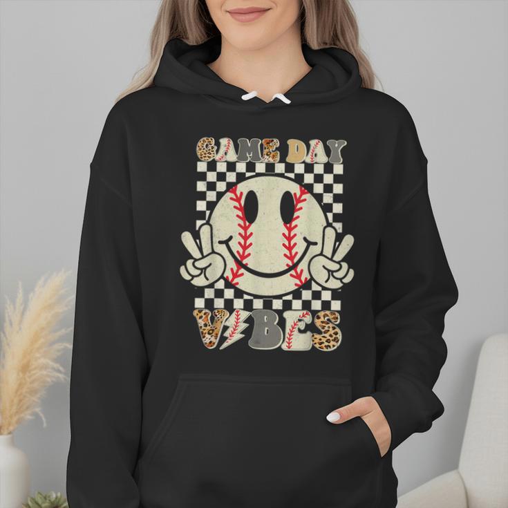 Women Kids Baseball Game Day Vibes Smile Baseball Mom Wmen Hoodie Women Kids Baseball Game Day Vibes Smile Baseball Mom Wmen Hoodie