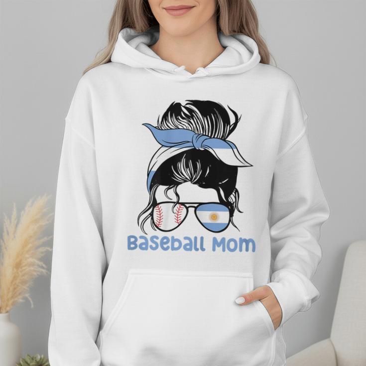 Argentina Baseball Mom Messy Bun Wmen Hoodie