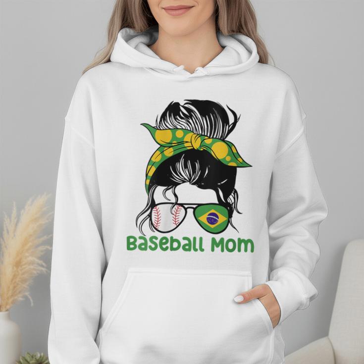 Brazil Baseball Mom Messy Bun Wmen Hoodie Brazil Baseball Mom Messy Bun Wmen Hoodie