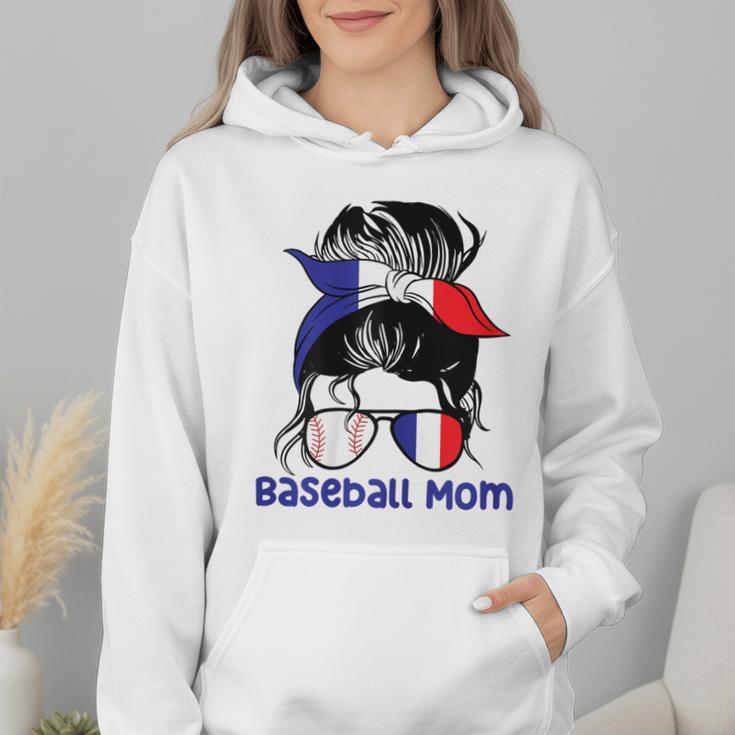French Baseball Mom France Messy Bun Wmen Hoodie French Baseball Mom France Messy Bun Wmen Hoodie