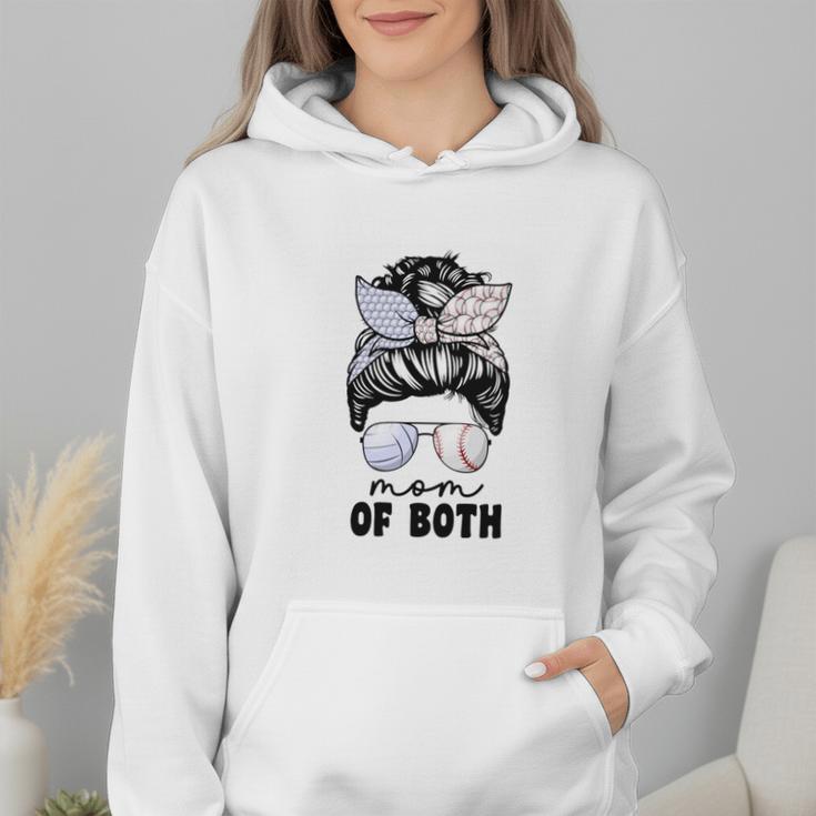 Mom Of Both Volleyball And Baseball Mom For Women Messy Bun Wmen Hoodie Mom Of Both Volleyball And Baseball Mom For Women Messy Bun Wmen Hoodie