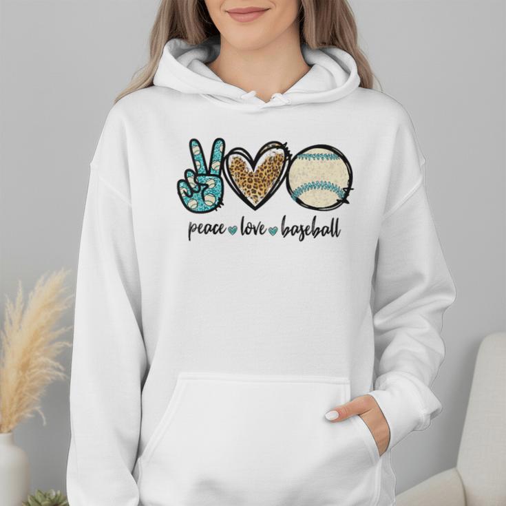 Peace Love Baseball Lover Motif For Women Pink Baseball Mom Wmen Hoodie