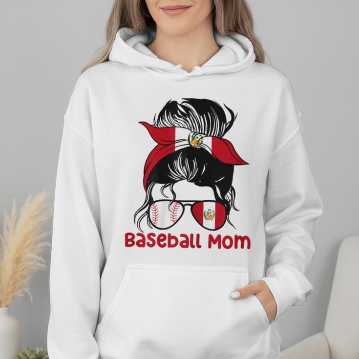 Peru Baseball Mom Messy Bun Wmen Hoodie Peru Baseball Mom Messy Bun Wmen Hoodie