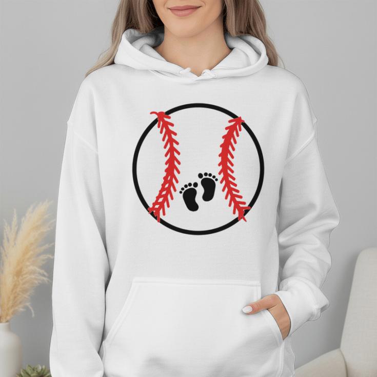Pregnant Baseball Mom Pregnancy Announcement Baby Feet Belly Wmen Hoodie