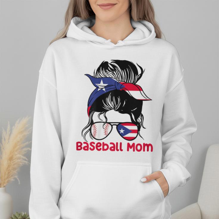 Puerto Rico Baseball Mom Messy Bun Boricua Wmen Hoodie
