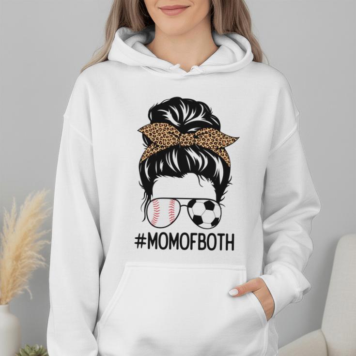 Soccer Baseball Mom Of Both Messy Bun Leopard Mother's Day Wmen Hoodie